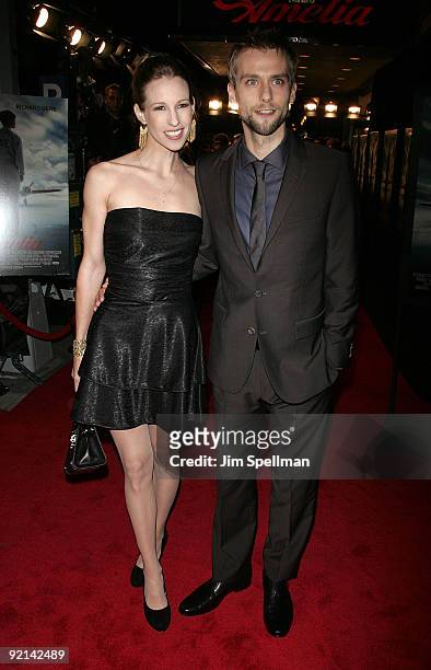 Actor Joe Anderson and guest attend the premiere of "Amelia" at The Paris Theatre on October 20, 2009 in New York City.
