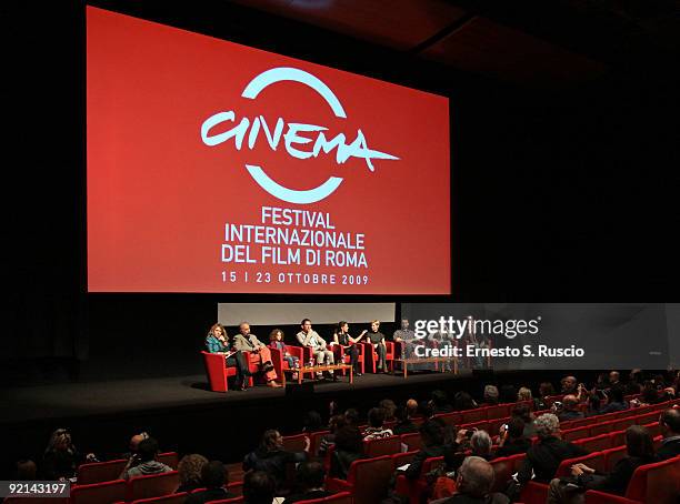 Director Giorgio Diritti, actors Greta Zuccheri Montanari, Claudio Casadio, Maya Sansa and Alba Rohrwacher attend the 'L'Uomo Che Verra' Photocall...