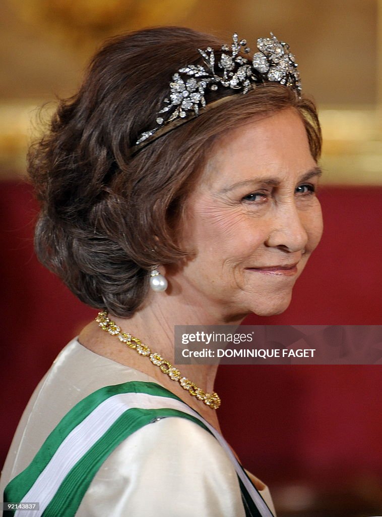 Queen Sofia arrives at the Royal palace