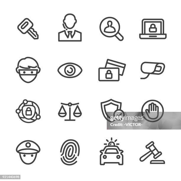 illustrations, cliparts, dessins animés et icônes de jeu d’icônes de sécurité - ligne série - malfaiteur