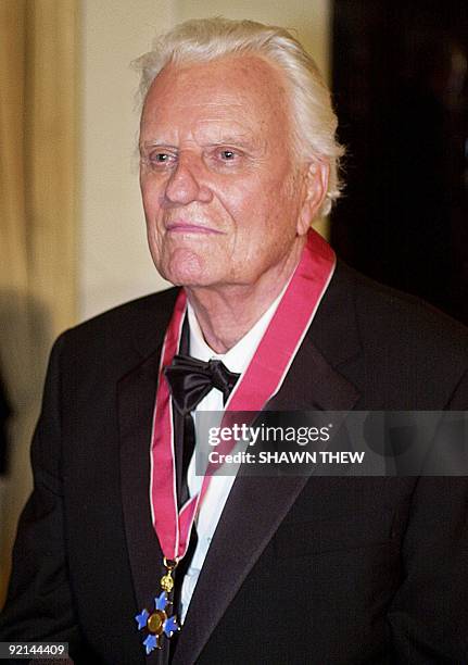 Evangelist Billy Graham, 06 December, 2001 after receiving an honorary knighthood in recognition of his services to civic and religious life in a...