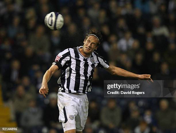 Jonas Olsson of West Bromwich Albion clears the ball during the Coca- Cola Championship match between West Bromwich Albion and Swansea at the...