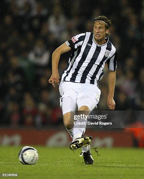 Jonas Olsson of West Bromwich Albion passes the ball during the Coca- Cola Championship match between West Bromwich Albion and Swansea at the...