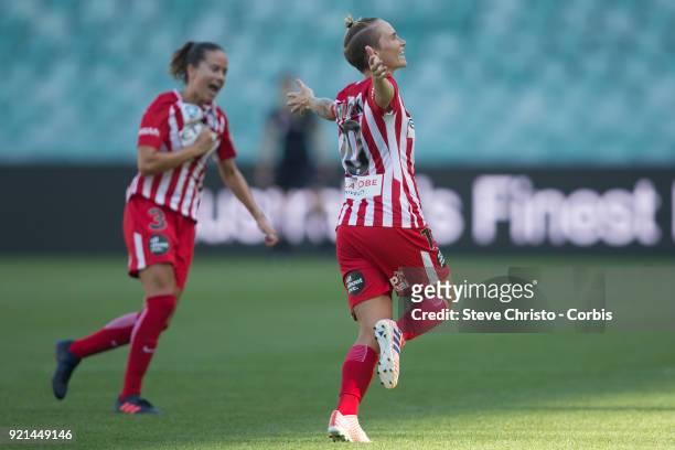 Jessica Fishlock of the Melbourne City celebrates kicking a goal during the W-League Grand Final match between the Sydney FC and the Melbourne City...