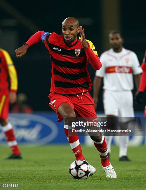 Frederic Kanoute of Sevilla runs with the ball during the UEFA Champions League Group G match between VfB Stuttgart and Sevilla FC at the...