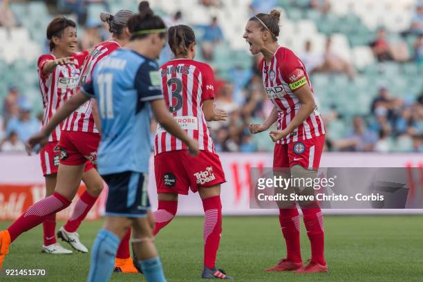 Stephanie Catley of the Melbourne City screams after the final whistle during the W-League Grand Final match between the Sydney FC and the Melbourne...