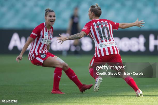 Jessica Fishlock of the Melbourne City celebrates kicking a goal during the W-League Grand Final match between the Sydney FC and the Melbourne City...