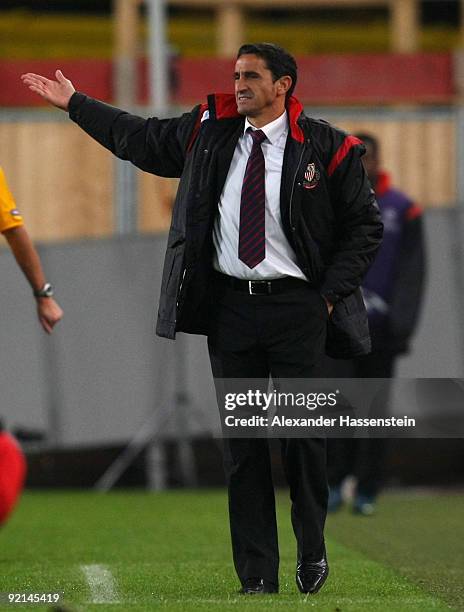 Manuel Jimenez, head coach of Sevilla, reacts during the UEFA Champions League Group G match between VfB Stuttgart and Sevilla FC at the...