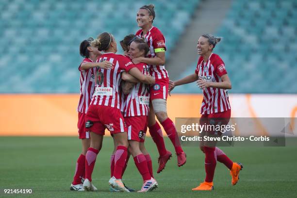 Jessica Fishlock of the Melbourne City celebrates kicking a goal during the W-League Grand Final match between the Sydney FC and the Melbourne City...