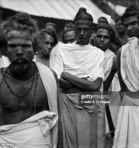 Group of Malayali Brahmin men in Trivandrum or Thiruvananthapuram, Kerala, 1929.