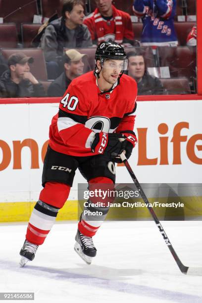 Gabriel Dumont of the Ottawa Senators skates during warmups prior to a game against the New York Rangers at Canadian Tire Centre on February 17, 2018...