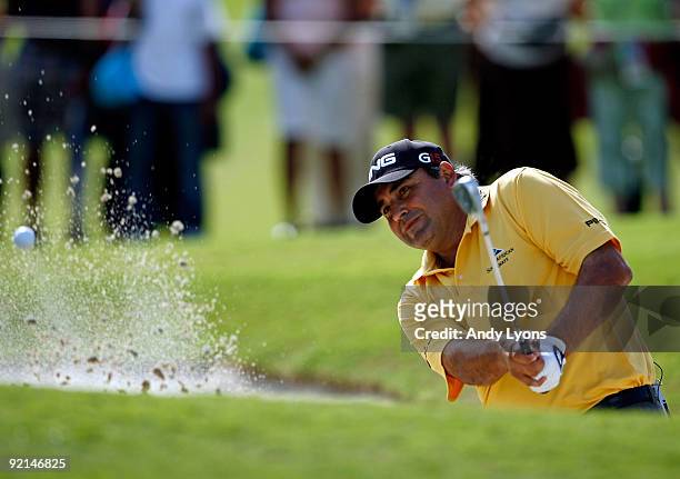Angel Cabrera of Argentina the 2009 Masters champion, hits his third shot on the 2nd hole during the final round of the PGA Grand Slam of Golf on...