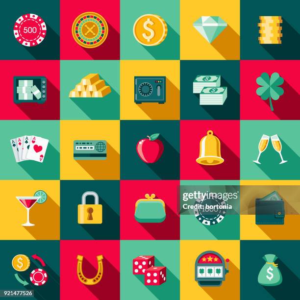 flat design casino icon set with side shadow - bureau de change stock illustrations