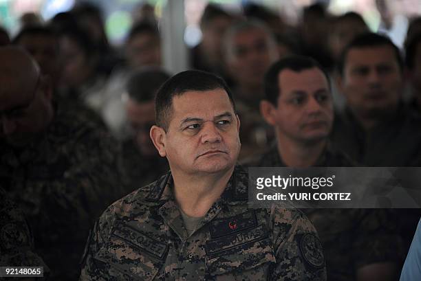 The Chief of the Honduran Armed Forces, General Romeo Vasquez, listens during a mass to celebrate Army Day on October 21, 2009 in Tegucigalpa....