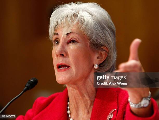 Secretary of Health and Human Services Kathleen Sebelius testifies during a hearing before the Senate Homeland Security and Governmental Affairs...