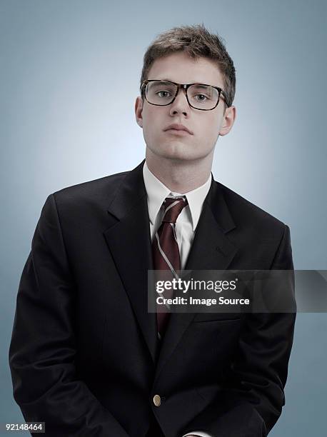 portrait of a boy in suit and glasses - yearbook photograph stock pictures, royalty-free photos & images