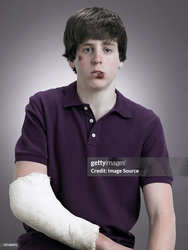 Boy with arm in plaster