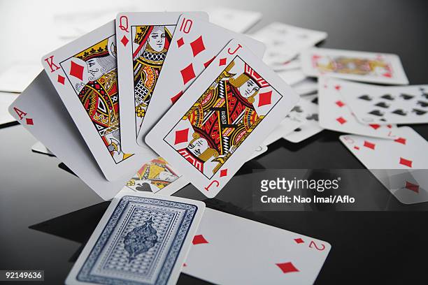 poker,cards showing royal flush of diamond - ace of diamonds stock pictures, royalty-free photos & images