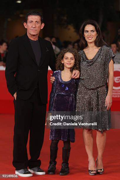 Actors Claudio Casadio, Greta Zuccheri Montanari and Maya Sansa attend the "L'Uomo Che Verra" Premiere during Day 7 of the 4th International Rome...