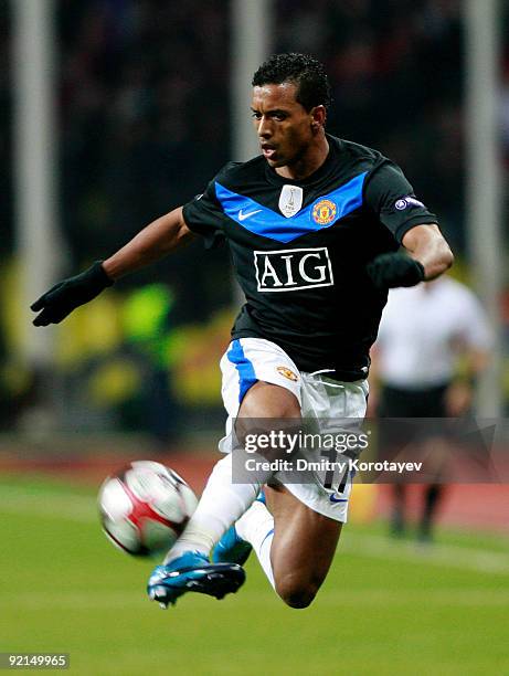 Nani of Manchester United FC in action during the UEFA Champions League group B match between CSKA Moscow and Manchester United at the Pat Luzhniki...