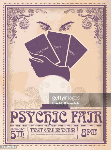 retro vintage psychic fair poster advertisement design template - crystal ball stock illustrations