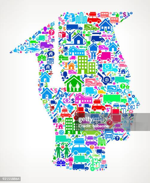 graduation face & hat moving and relocation icon pattern - face lifting stock illustrations