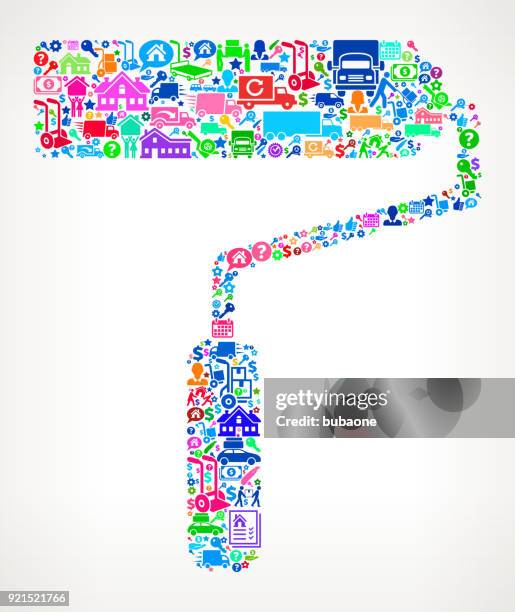 roller brush moving and relocation icon pattern - movers packing stock illustrations