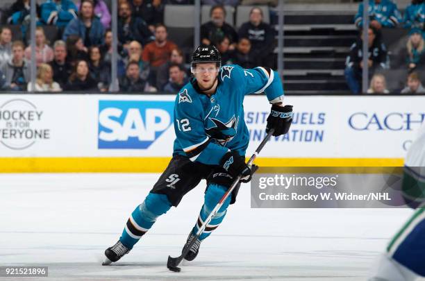 Tim Heed of the San Jose Sharks skates against the Vancouver Canucks at SAP Center on February 15, 2018 in San Jose, California.