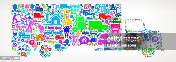 truck moving and relocation icon pattern - movers packing stock illustrations