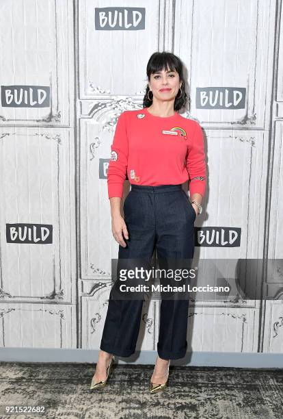 Actress Constance Zimmer visits Build Studio to discuss the show "UnREAL" at Build Studio on February 20, 2018 in New York City.