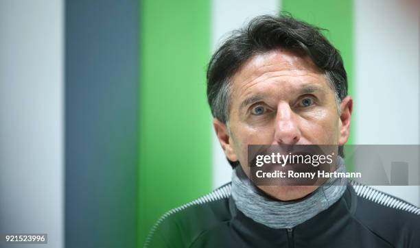 Bruno Labbadia, new head coach of VfL Wolfsburg, speaks to the media at Volkswagen Arena on February 20, 2018 in Wolfsburg, Germany.