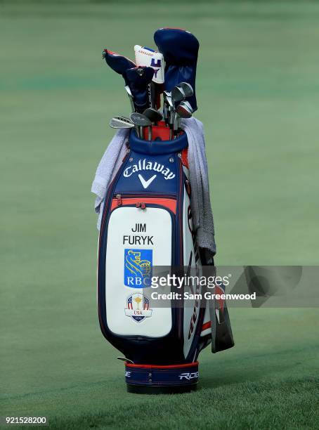 The golf bag of Jim Furyk as seen during a practice round prior to The Honda Classic at PGA National Resort and Spa on February 20, 2018 in Palm...