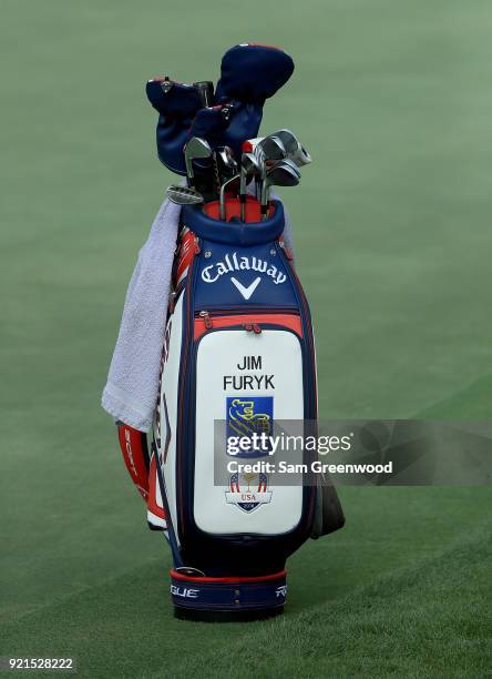 The golf bag of Jim Furyk as seen during a practice round prior to The Honda Classic at PGA National Resort and Spa on February 20, 2018 in Palm...