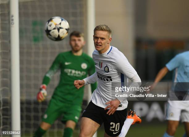 Jens Odgaard of FC Internazionale in action during the UEFA Youth League match between Manchester City and FC Internazionale at Manchester City...
