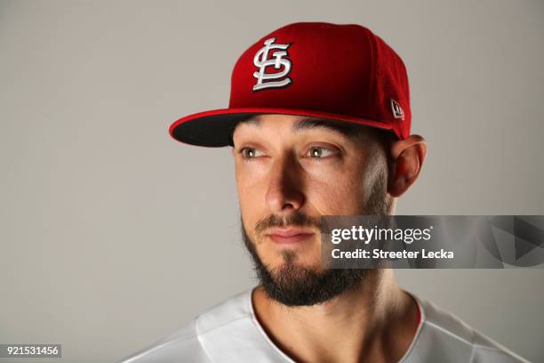 Jordan Schafer of the St. Louis Cardinals poses for a portrait at Roger Dean Stadium on February 20, 2018 in Jupiter, Florida.