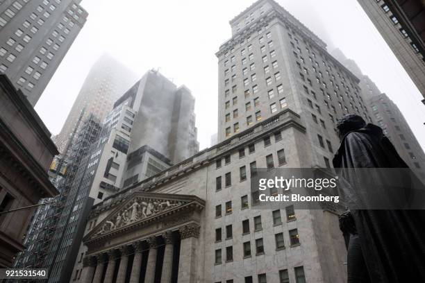 The New York Stock Exchange stands in New York, U.S., on Tuesday, Feb. 20, 2018. Treasuries fell, with investors driving the benchmark yield higher...