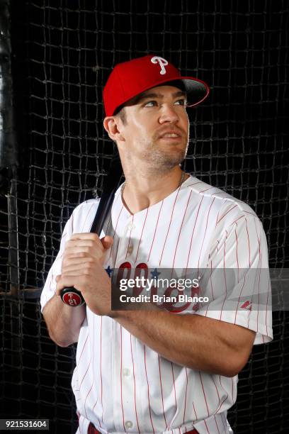 Collin Cowgill of the Philadelphia Phillies poses for a portrait on February 20, 2018 at Spectrum Field in Clearwater, Florida.