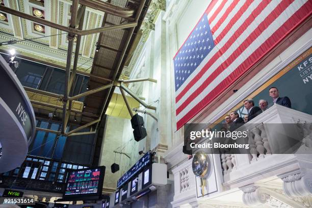 Kingsway Financial Services Inc. Executives ring the opening bell on the floor of the New York Stock Exchange in New York, U.S., on Tuesday, Feb. 20,...