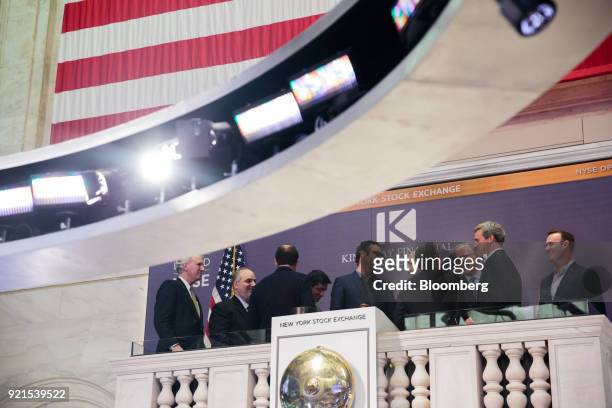 Kingsway Financial Services Inc. Executives ring the opening bell on the floor of the New York Stock Exchange in New York, U.S., on Tuesday, Feb. 20,...
