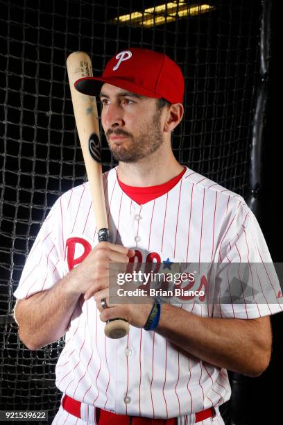 Adam Rosales of the Philadelphia Phillies poses for a portrait on February 20, 2018 at Spectrum Field in Clearwater, Florida.