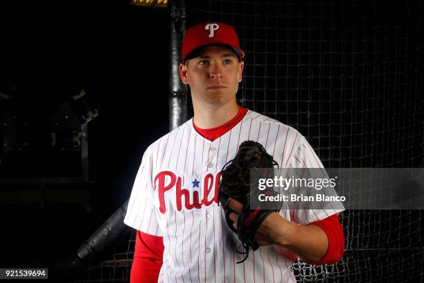 Jerad Eickhoff of the Philadelphia Phillies poses for a portrait on February 20, 2018 at Spectrum Field in Clearwater, Florida.