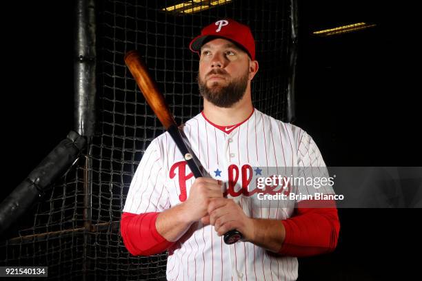 Cameron Rupp of the Philadelphia Phillies poses for a portrait on February 20, 2018 at Spectrum Field in Clearwater, Florida.