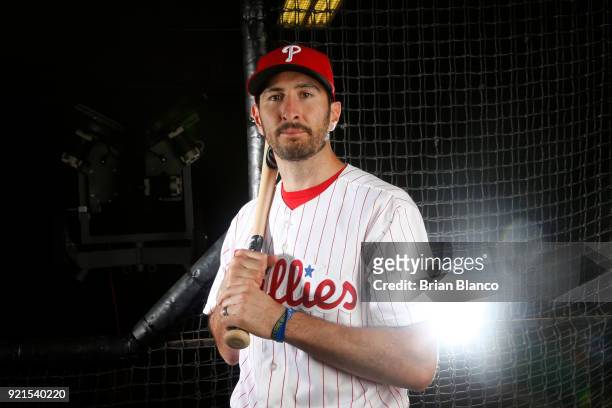 Adam Rosales of the Philadelphia Phillies poses for a portrait on February 20, 2018 at Spectrum Field in Clearwater, Florida.