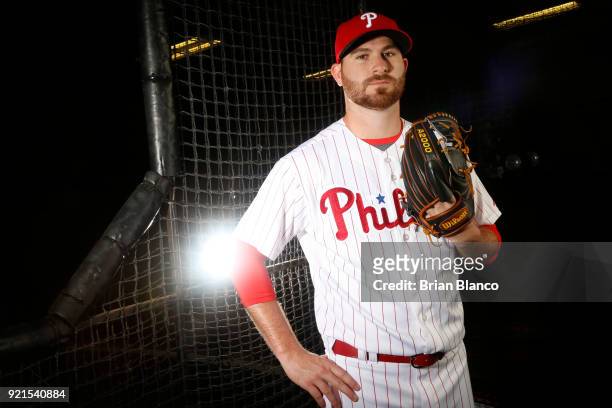 Drew Hutchinson of the Philadelphia Phillies poses for a portrait on February 20, 2018 at Spectrum Field in Clearwater, Florida.