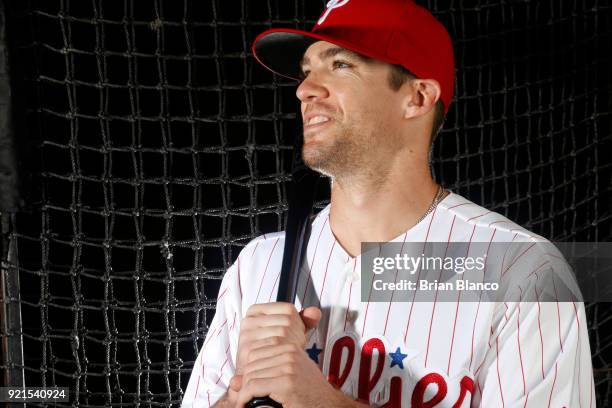 Collin Cowgill of the Philadelphia Phillies poses for a portrait on February 20, 2018 at Spectrum Field in Clearwater, Florida.