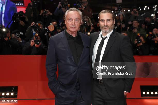 Udo Kier and Joaquin Phoenix attend the 'Don't Worry, He Won't Get Far on Foot' premiere during the 68th Berlinale International Film Festival Berlin...