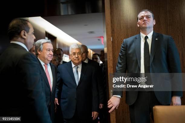 Following a meeting of the United Nations Security Council, Secretary-General of the United Nations Antonio Guterres and President of Palestine and...