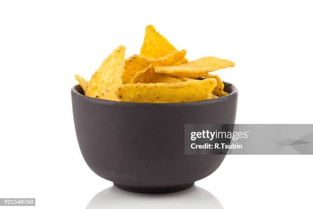 salted corn snack nachos chips - tortilla chips stockfoto's en -beelden
