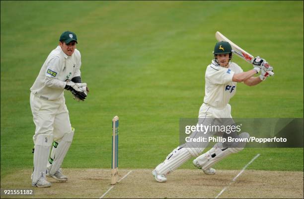 Chris Read of Nottinghamshire hits a boundary during his innings of 125 in the LV County Championship match between Nottinghamshire and...