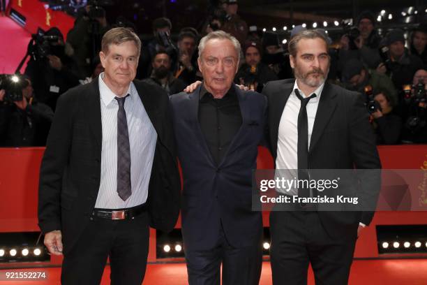 Gus Van Sant, Udo Kier and Joaquin Phoenix attend the 'Don't Worry, He Won't Get Far on Foot' premiere during the 68th Berlinale International Film...
